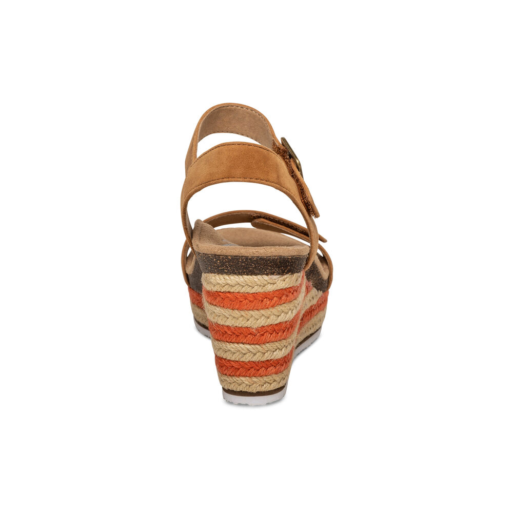 Aetrex Women's Sydney Quarter Strap Espadrille Wedge Sandals - Cognac | USA EU2RMG6